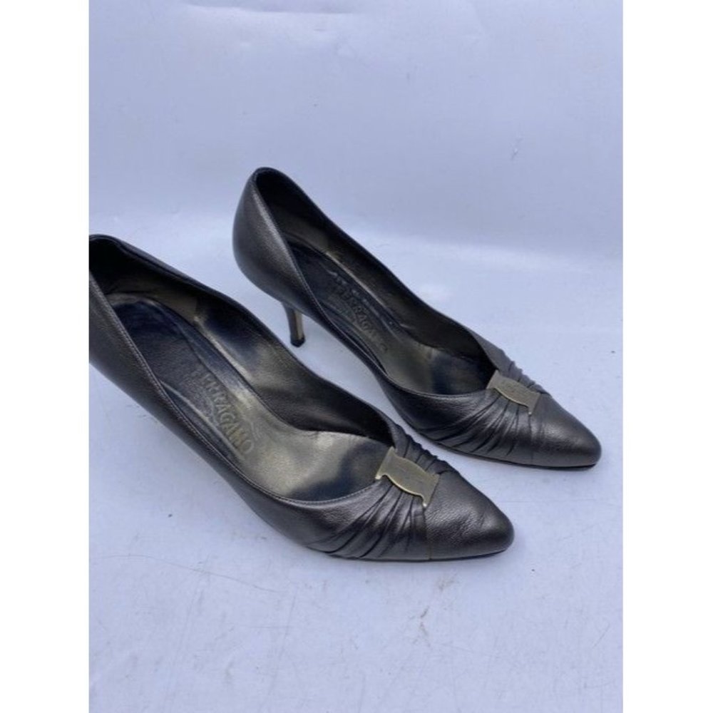Salvatore Ferragamo Gun Metal Firsea Flat Bow Pumps Size Us - Picture 9 of 10